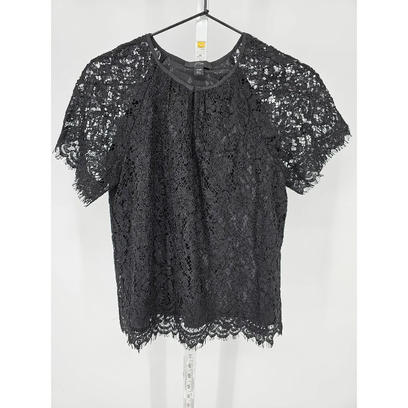 Deal Alert J Crew Womens Sz XXS Short sleeve Lace Overlay Blouse Solid Black