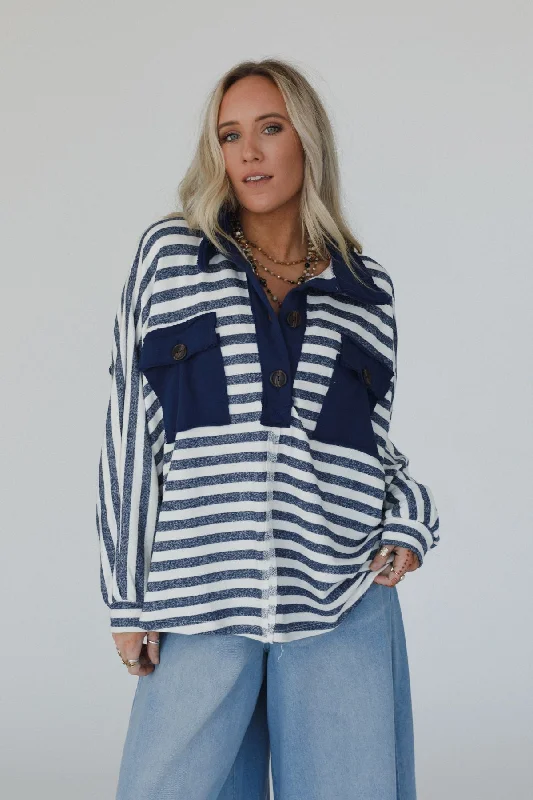 Deal Zone Jodi Striped Tunic Top - Navy