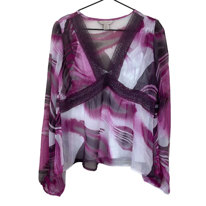 New Deals Jonathan Martin Womens Sz L Long Sleeve Blouse V Neck Pink Black Flowy