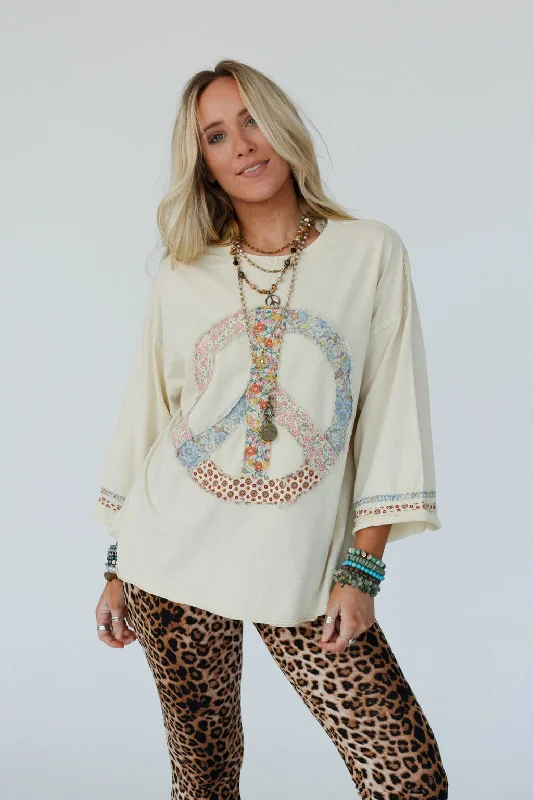 Limited Stock Josephine Peace Patchwork Top - Natural
