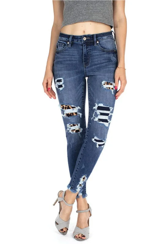 Limited Time Discount Kan Can High Rise Patched Ankle Skinny Jeans