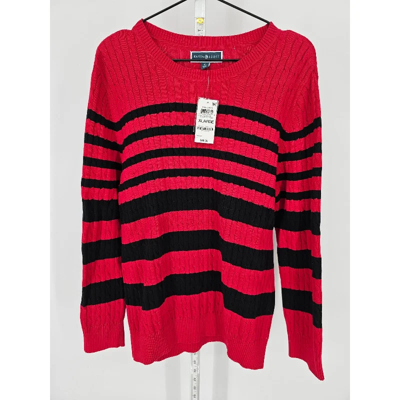 Must-Have Deals Karen Scott Womens Sz XL Pullover Sweater Red Black Stripe Cableknit NEW