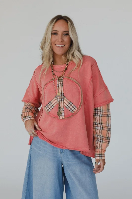 Online Only Keep Me Plaid Top - Coral