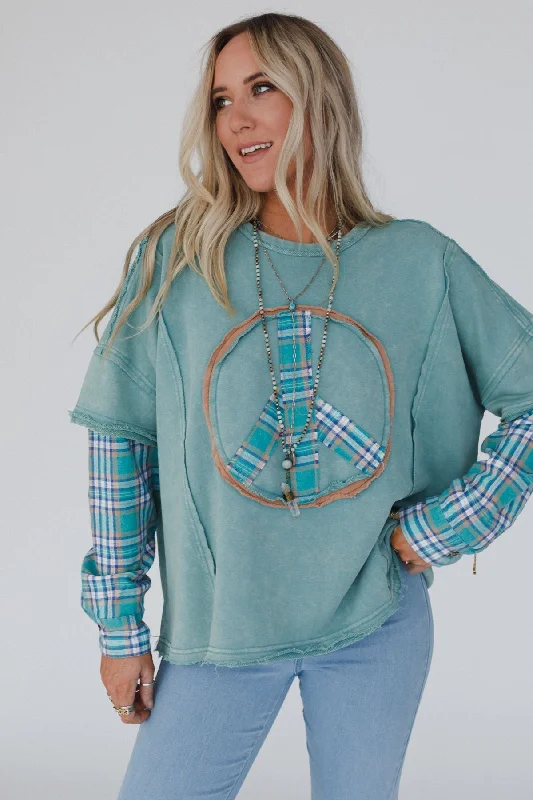 Weekend Deal Keep Me Plaid Top - Teal