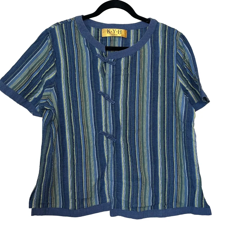 Stock Clearance KYH Fashion Womens Sz M Cotton Blend Short Sleeve Striped Lagenlook Blouse