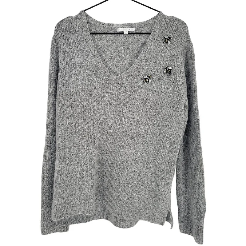 Inventory Reduction Linda Matthews Womens Sz M V Neck Knit Sweater Gray Embellished Bumble Bee