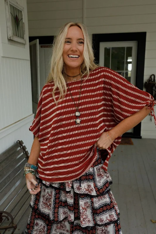 Exclusive Savings The Nest Little Lark Striped Puff Sleeve Tee - Rust
