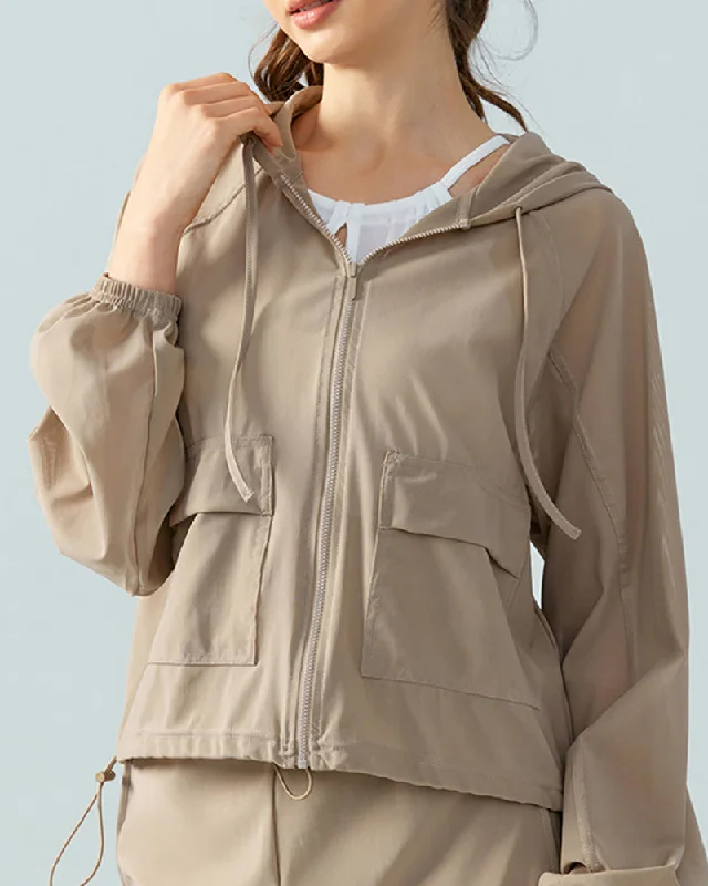 Final Clearance Loose Outdoor Hooded Mesh Breathable Long Sleeve Sports Running Coat S-XL