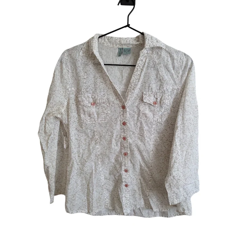 Daily Specials Love Potion Womens Sz S Long Sleeve Button Down Cotton Shirt White Beige Daily Specials Love Potion Womens Sz S Long Sleeve Button Down Cotton Shirt White Beige