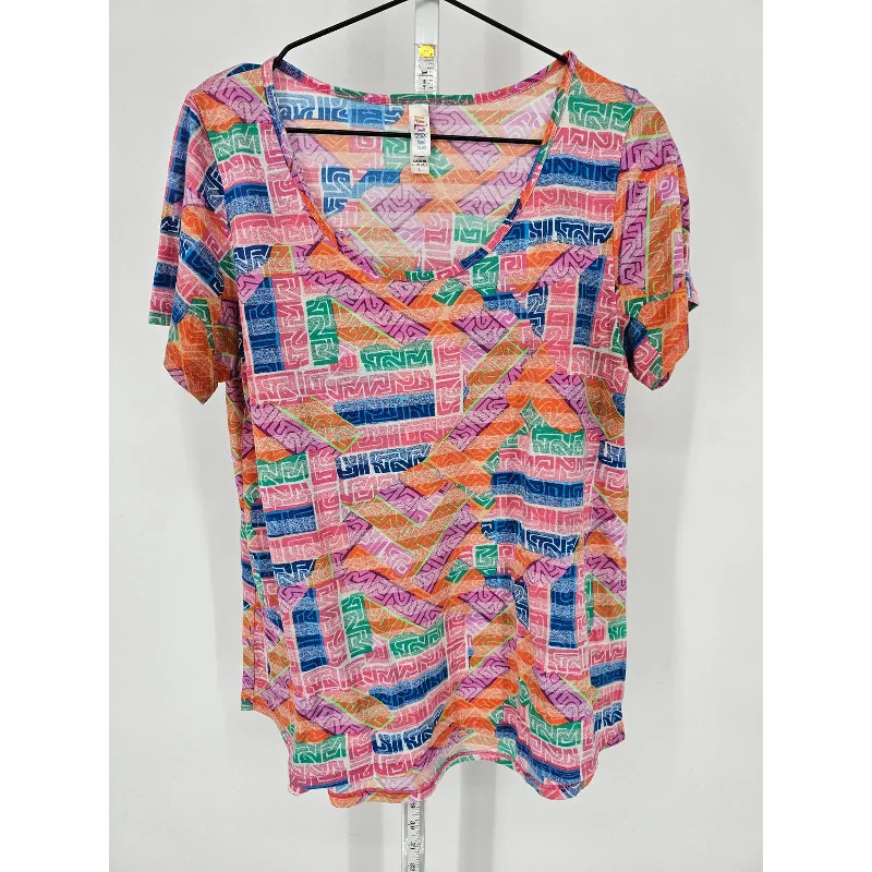 Final Sale Lularoe Womens Sz L Short Sleeve Classic T Shirt Bright Rainbow Print