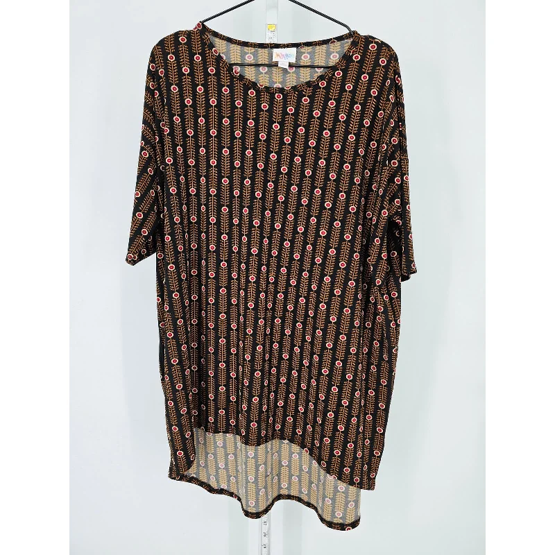The Best Prices Lularoe Womens Sz M Irma Short Sleeve Tunic Top Black Brown Print