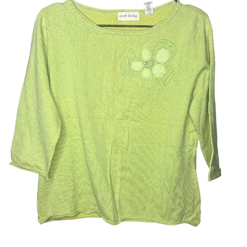 Final Clearance Marsh Landing Womens Sz L Cotton Blend 3/4 Sleeve T Shirt Lime Green Flower