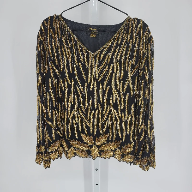 Flash Deals Marshall Rousso Womens Sz L 100% Silk Long Sleeve Beaded Blouse Black Gold Flash Deals Marshall Rousso Womens Sz L 100% Silk Long Sleeve Beaded Blouse Black Gold