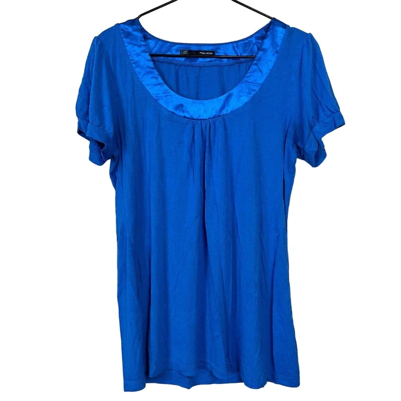 Price Cut Maurices Womens Sz L Blue Blouse w/ Satin Trim Scoop Neck