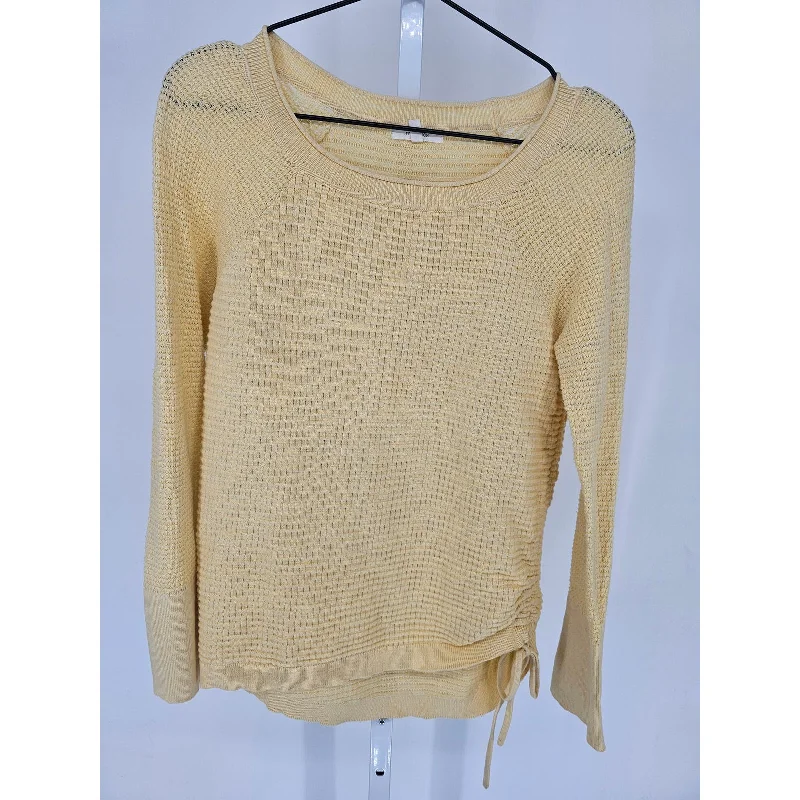 Discount Extravaganza Maurices Womens Sz XS Long Sleeve Waffle Knit Top Butter Yellow Cinch Side