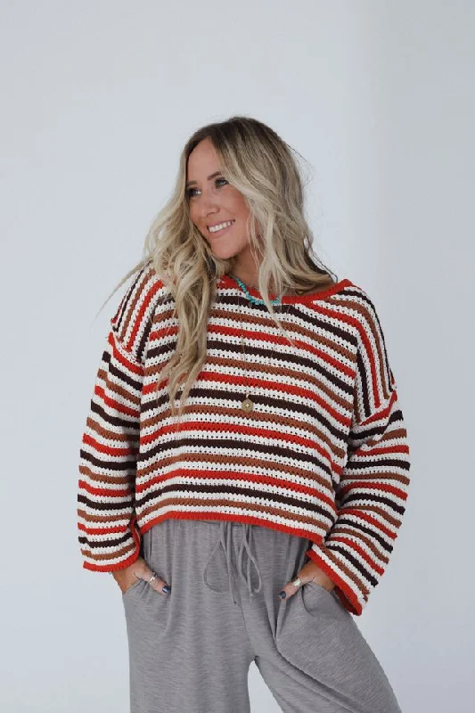 Major Savings Meadow Crochet Striped Top - Brick Multi