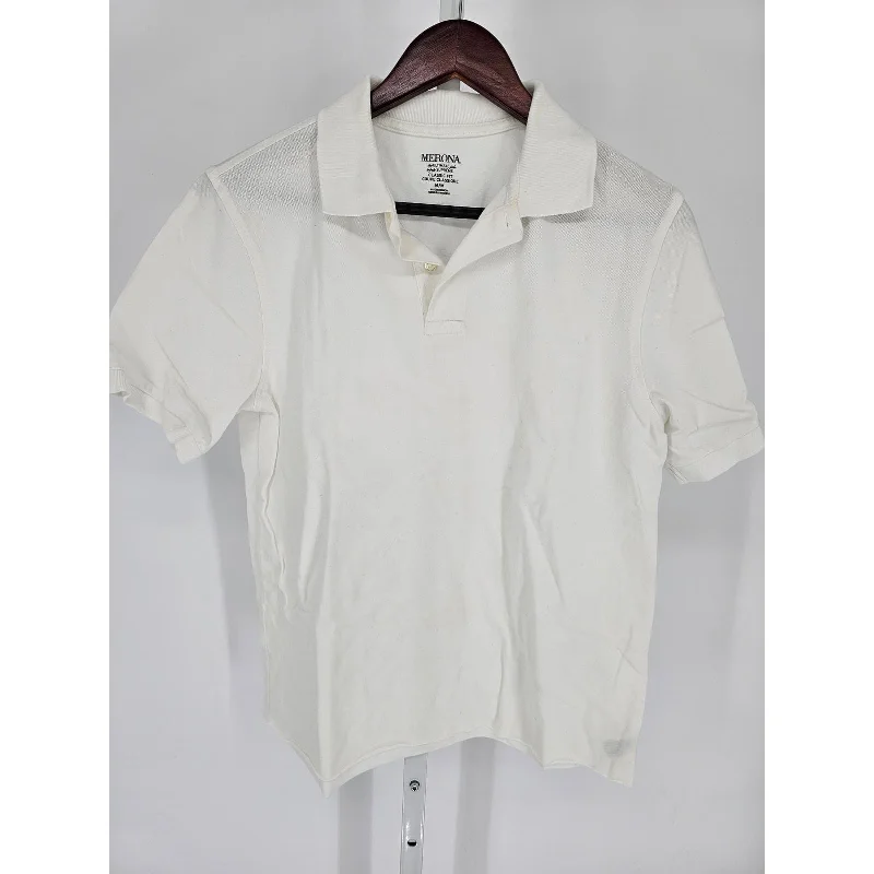 Deal Dash Merona Womens Sz M Classic Fit Short Sleeve Polo Shirt Solid White