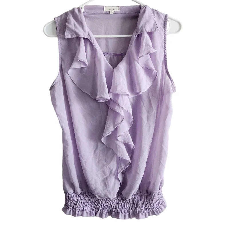 Deal Frenzy MINE Womens Sz L Sleeveless Ruffled Front Blouse Light Pastel Purple