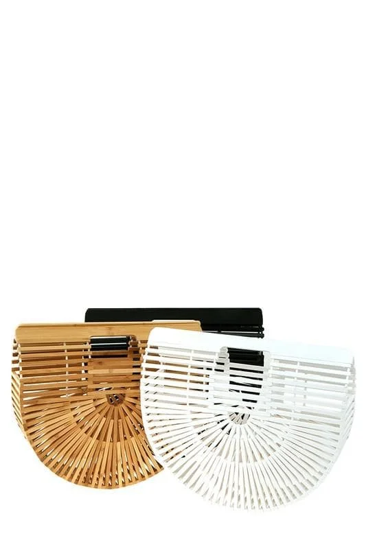 Major Savings Natural Bamboo Ark Hand Half Moon Clutch