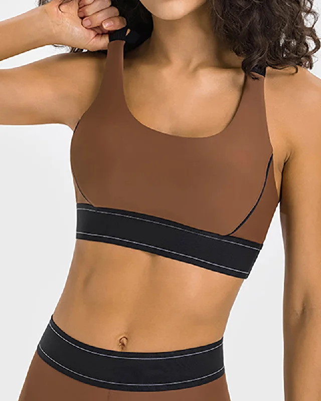 Today Only New Colorblock Back Cross High Protect Adjust Shoulder Strap Sports Yoga Bra Black Brown White Gray 4-12