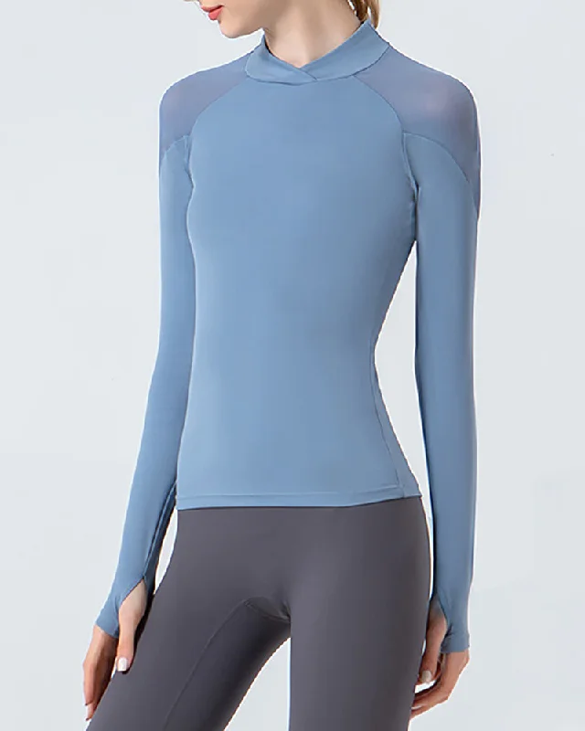 Price Buster New Sheer Shoulder Long Sleeve Tight Slim Solid Color Fitness Top Blue Pink Red Yellow Black S-2XL