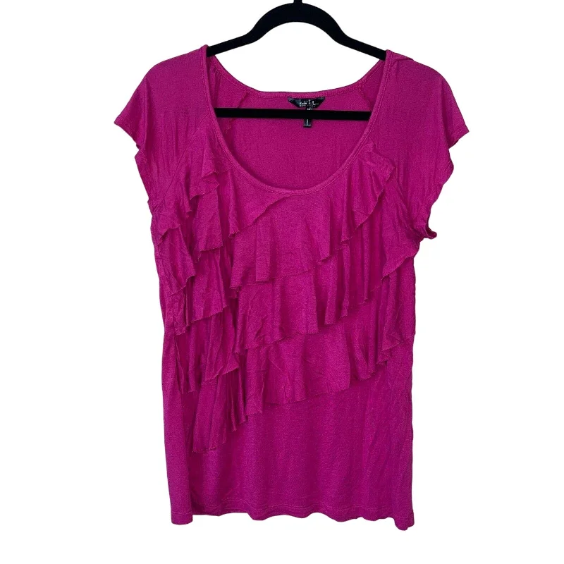 Clearance Event Nicole Miller Womens Sz M Short Sleeve Ruffled Blouse Dark Pink