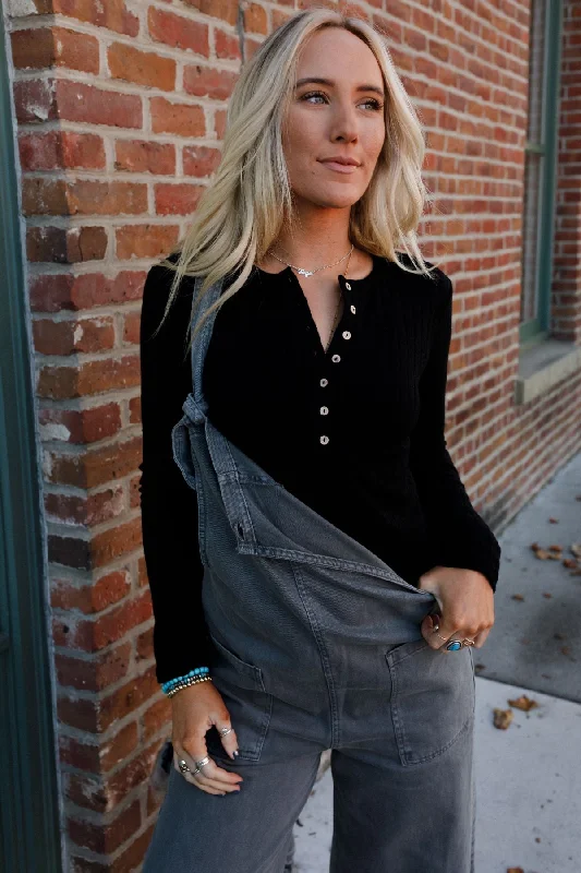 Discount Deals No Hassle Henley Top - Black