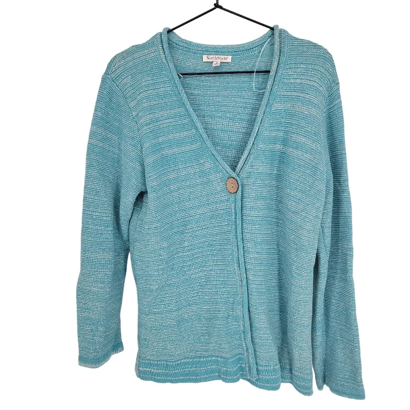 New Deals North style Womens Sz M Button Front Knit Cardigan Sweater Light Blue