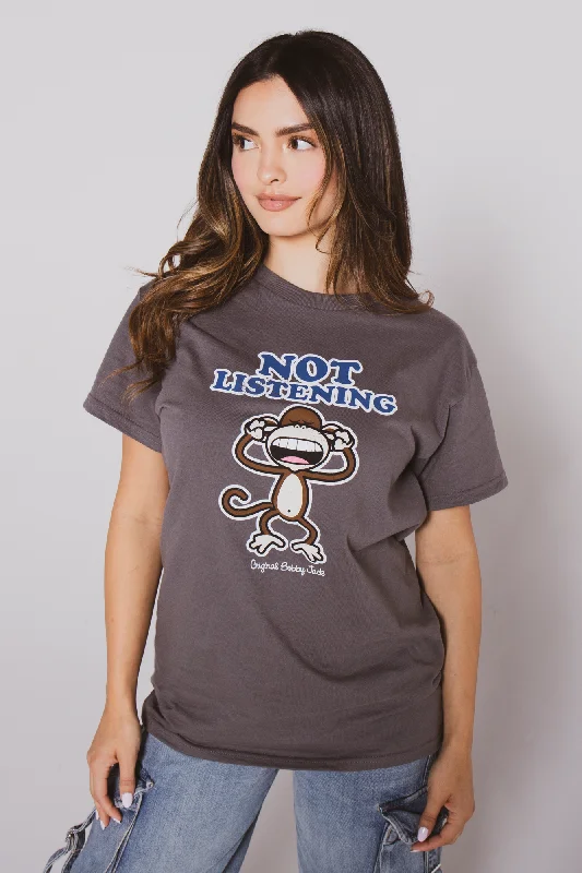 Closeout Sale Not Listening - Bobby Jack Boyfriend T-Shirt -Charcoal