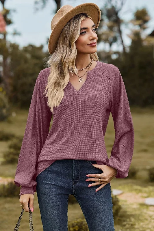 Massive Deals Notched Neck Raglan Sleeve Blouse