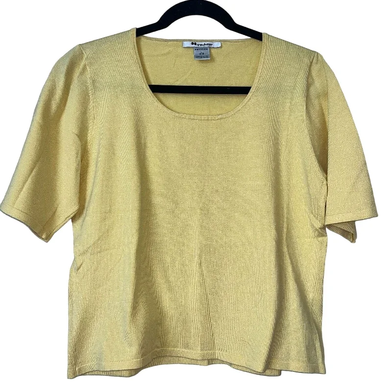 Super Deal Nygard Collection Petites Womens PL Light Yellow Short Sleeve T Shirt Vtg