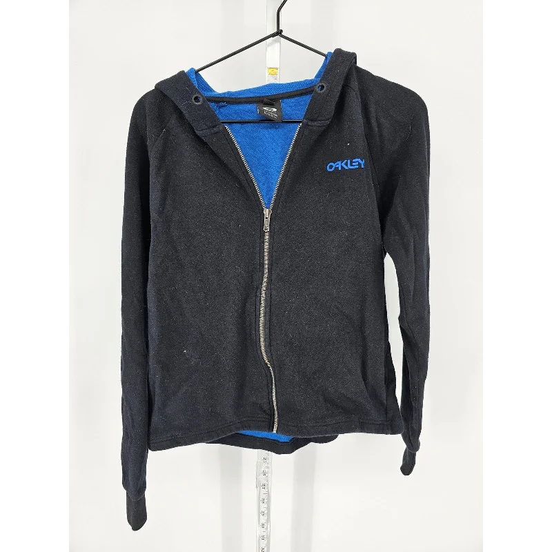 Steals and Deals Oakley Womens Sz M Full Zip Up Hoodie Sweatshirt Black and Blue