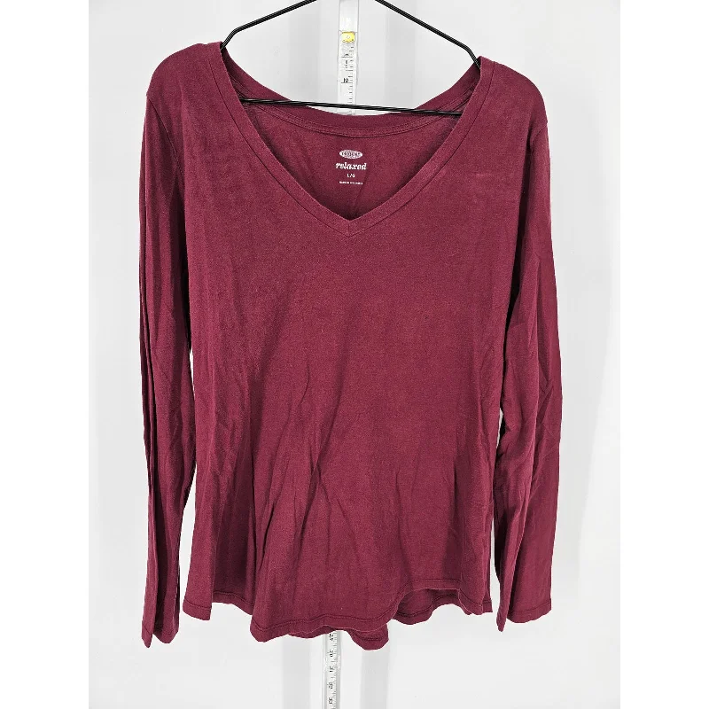 YEAR-End Sale Old Navy Womens Sz L Long sleeve V Neck T Shirt Burgundy Red