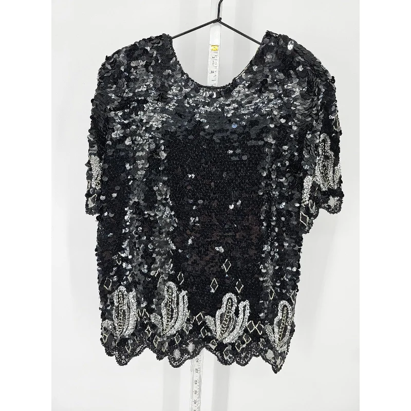 Amazing Deals Oleg Cassini Womens Sz S Short Sleeve 100% Sequin Formal Blouse Black White Vtg Amazing Deals Oleg Cassini Womens Sz S Short Sleeve 100% Sequin Formal Blouse Black White Vtg