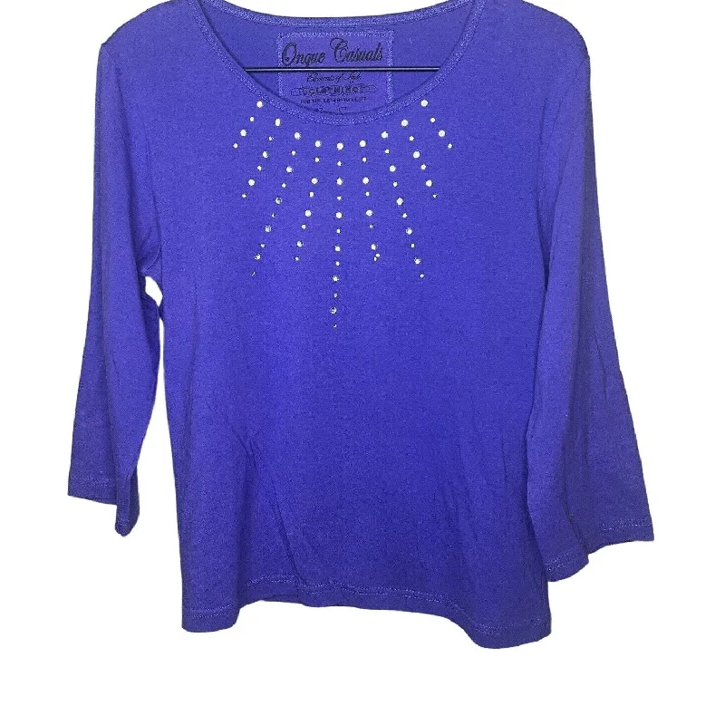 Weekend Special Onque Casuals Womens Sz S Cotton Long Sleeve Shirt Blue w/ Silver Studs Weekend Special Onque Casuals Womens Sz S Cotton Long Sleeve Shirt Blue w/ Silver Studs