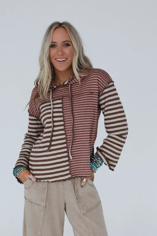 Daily Specials Orla Striped Hoodie Top - Mauve