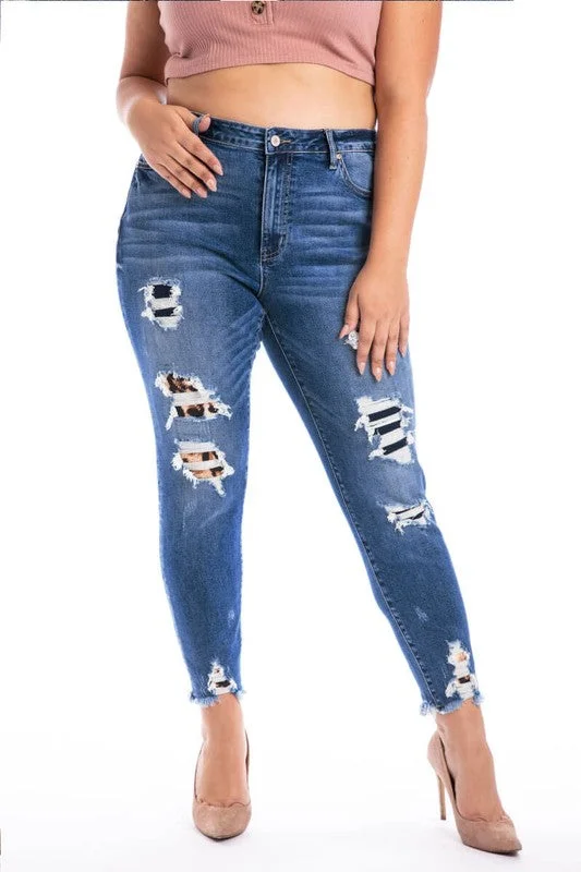 Seasonal Clearance Kan Can Patched Ankle Skinny Jeans