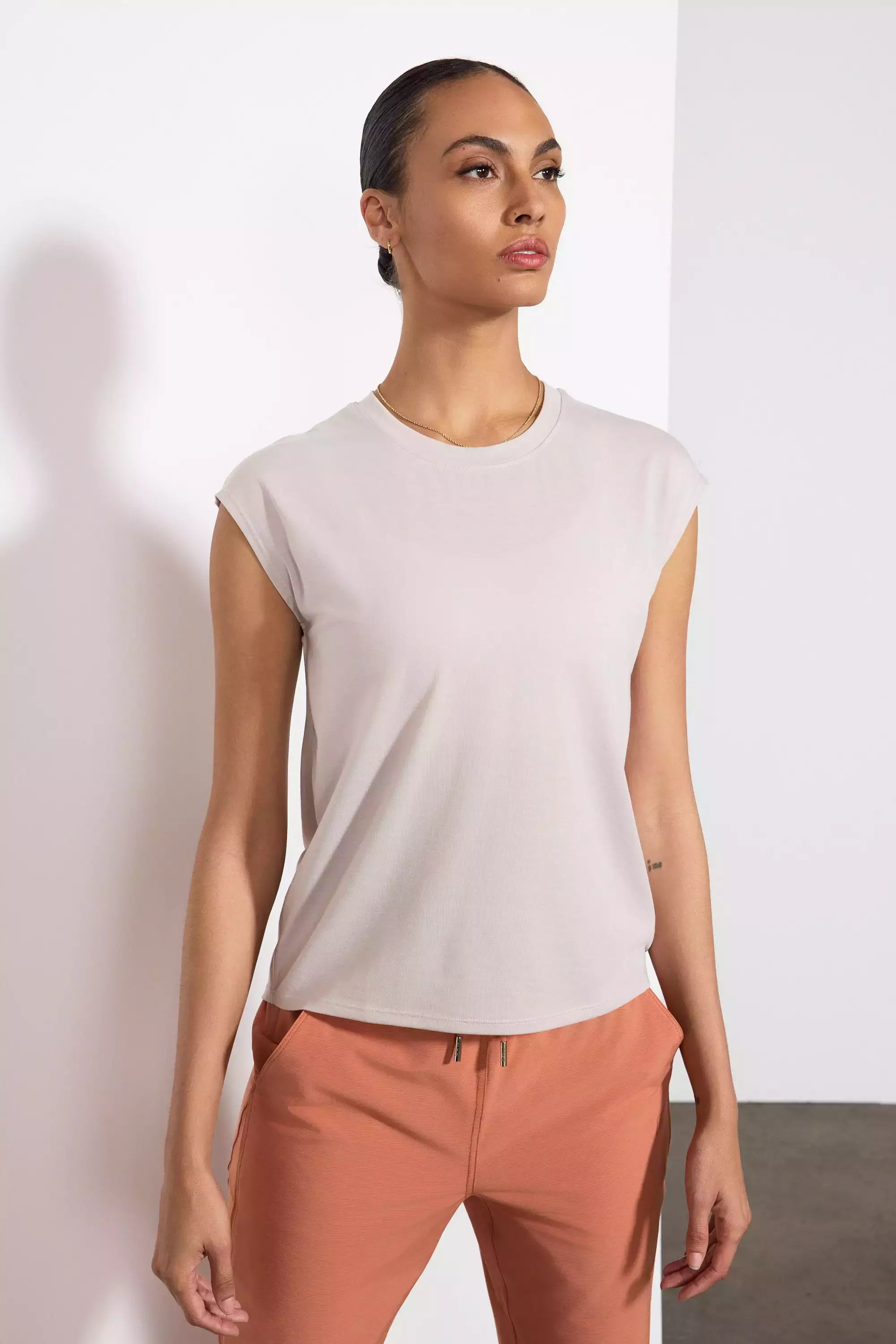 Weekend Special Performance Knit Sleeveless Tee - Stone
