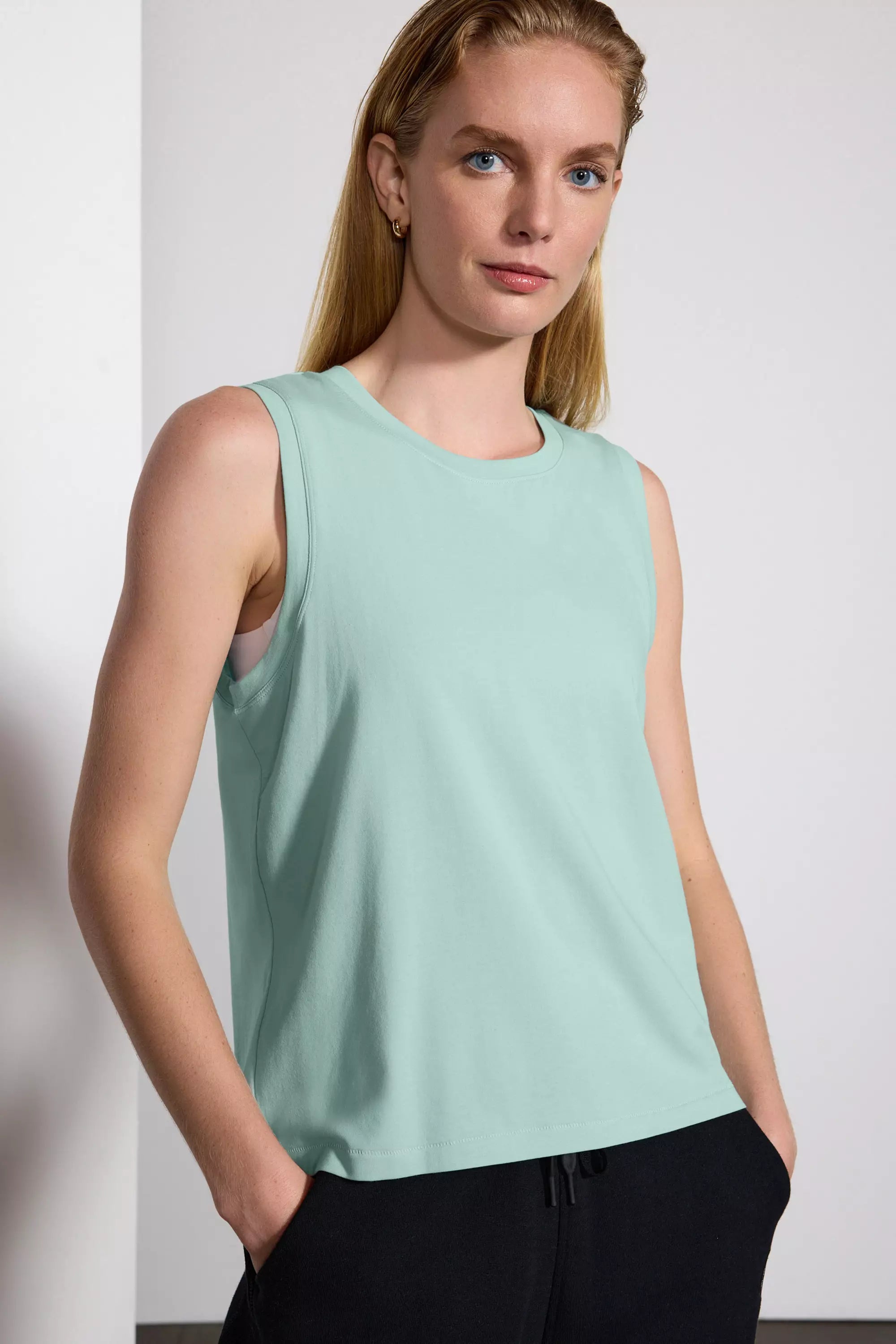Huge Savings Pima Cotton Boyfriend Tank - Blue Haze