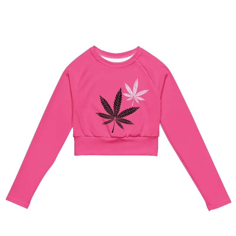 Savings Galore Pink Plant Long Sleeve Crop Top
