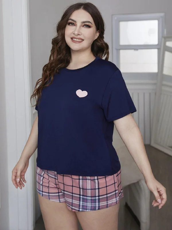 Now or Never Plus Size Graphic Top and Plaid Shorts Loungewear Set