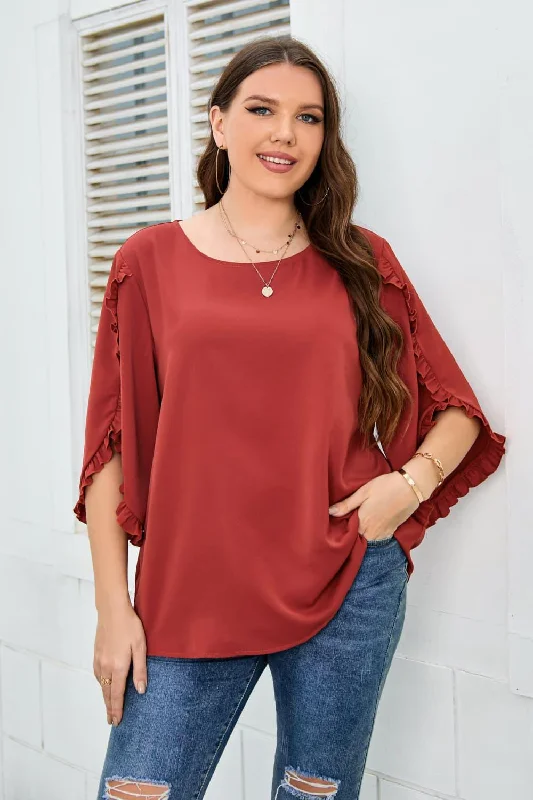 Take Advantage Plus Size Frill Trim Blouse