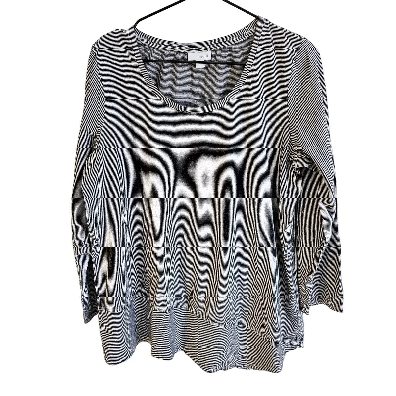 Final Markdown Pure Jill J Jill womens Sz L 100% Cotton Long sleeve T Shirt Black White Striped