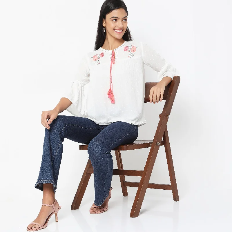 New Deals Regular Fit Embroidered Top