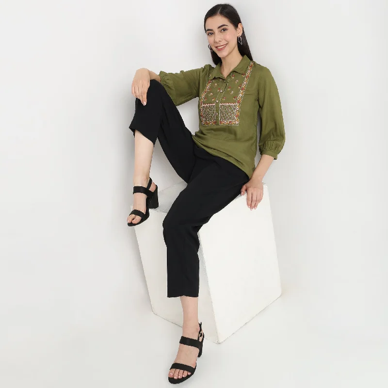 Instant Savings Regular Fit Embroidered Top