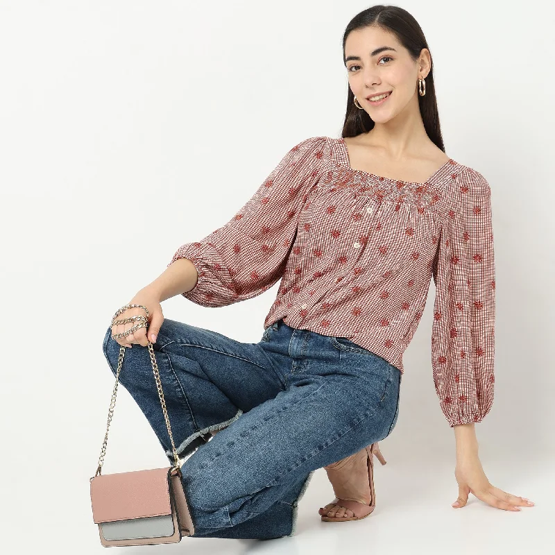Overstock Sale Regular Fit Printed Top