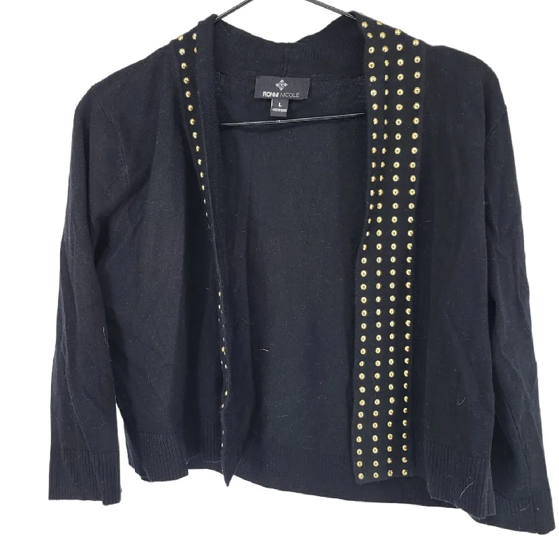 Extra Savings Ronni Nicole Womens Sz L Open Front Cardigan Sweater Black Gold Studded Extra Savings Ronni Nicole Womens Sz L Open Front Cardigan Sweater Black Gold Studded