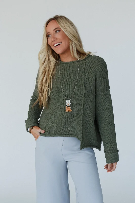 Act Now Rosie Asymmetrical Sweater - Olive