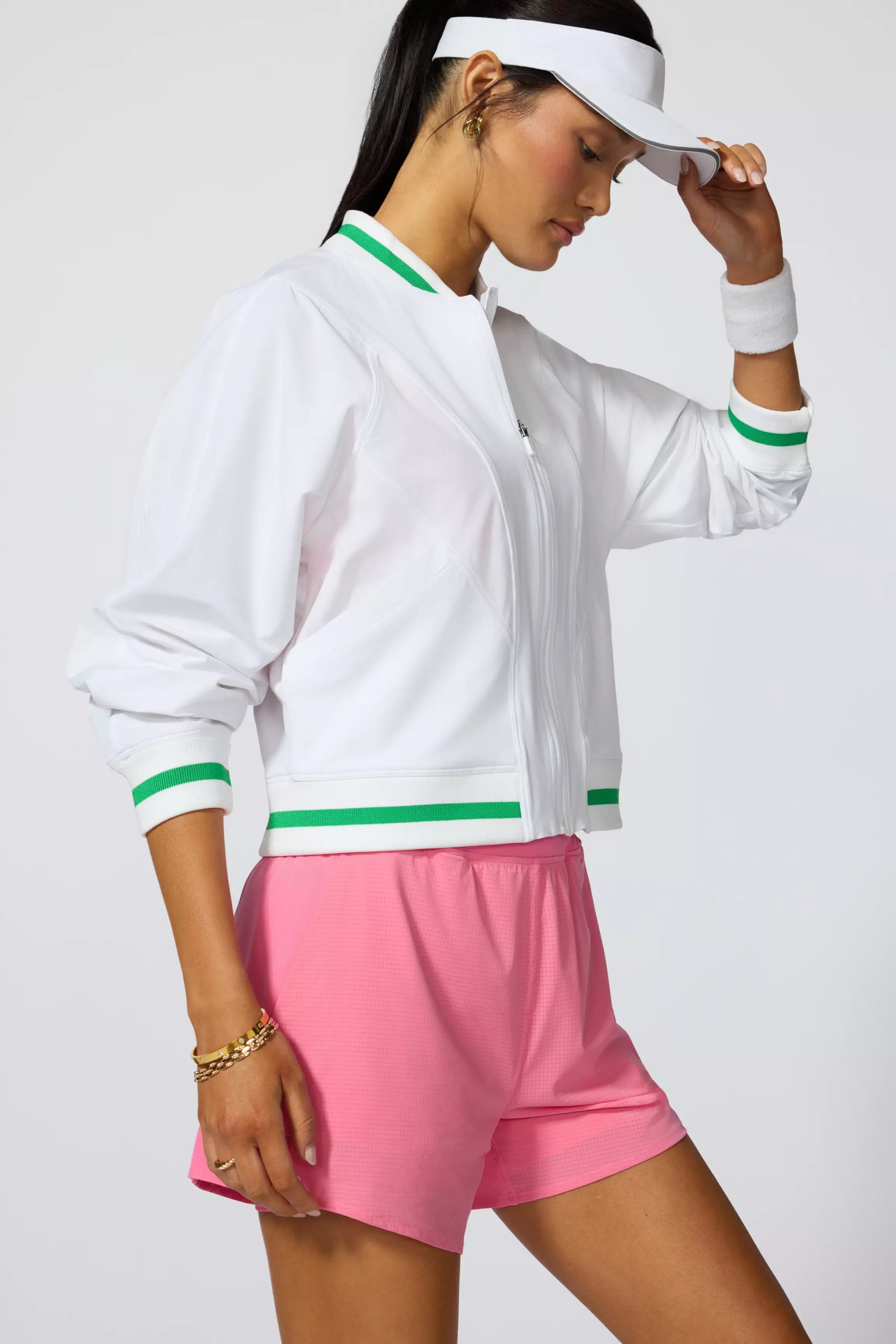 Can't Be Beat Rove Bomber Jacket - White/Fern Green