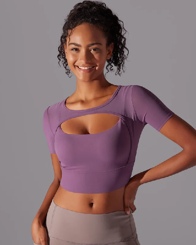 Act Now Running Training Hollow Out Patchwork Fixed Pad Short Sleeve Crop Top T-shirt S-XL